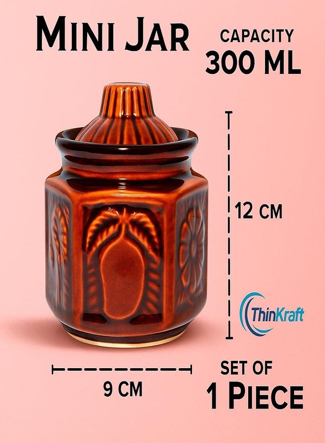 ThinKraft Handmade Ceramic Mini Salt Jar | Achaar Barni | Container for kitchen storage, 300 ml,1 Piece, Brown (Mini) - Image 4