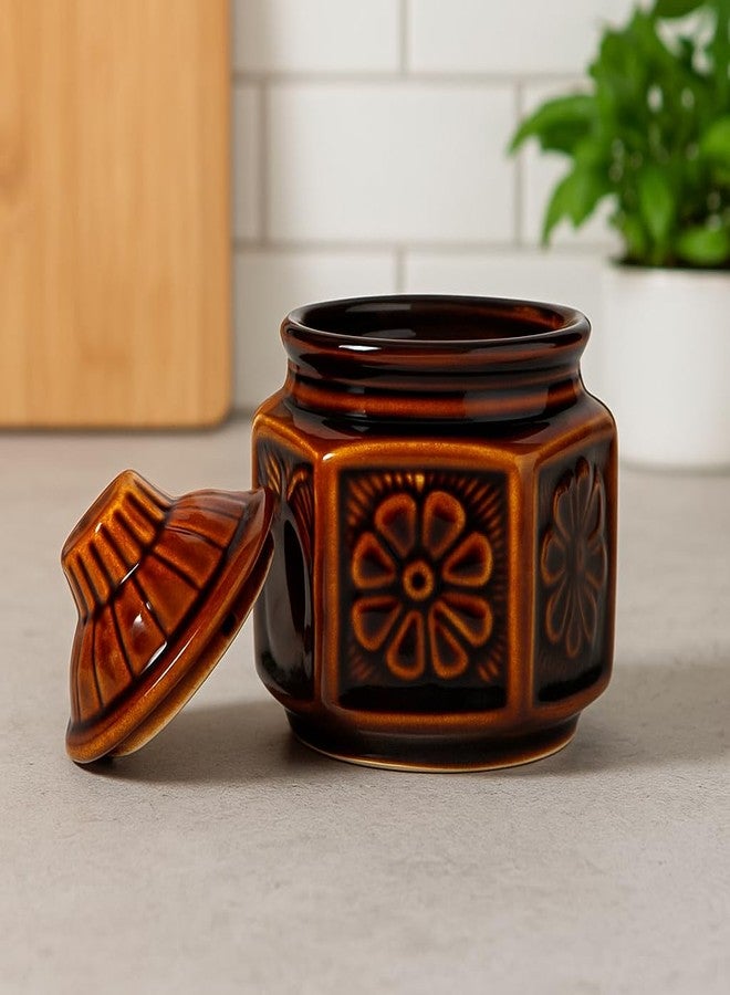 ThinKraft Handmade Ceramic Mini Salt Jar | Achaar Barni | Container for kitchen storage, 300 ml,1 Piece, Brown (Mini) - Image 5