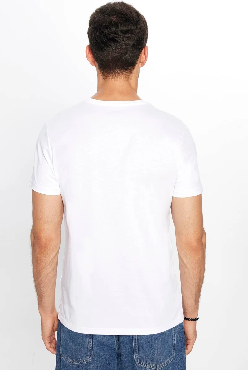 Tudors Men's Slim Fit Narrow Cut Cotton Soft Textured Printed White Crew Neck T-Shirt