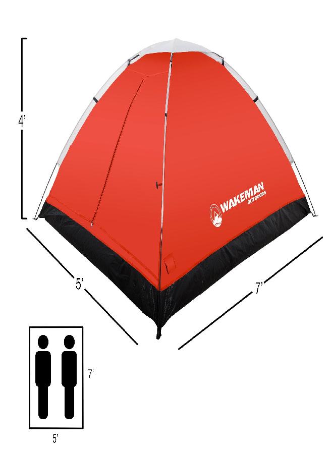 Wakeman 2-Person Tent - Water-Resistant Dome Tent with Removable Rain Fly and Carry Bag for Camping, Backpacking, Hiking, and Festivals by Wakeman (Red)  - Image 2
