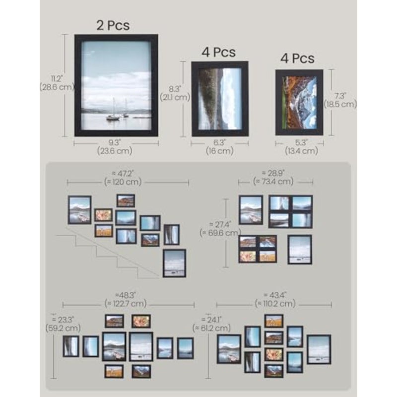 إطارات الصور، 10 إطارات صور مجمعة مع اثنين مقاس 8 × 10، أربعة مقاس 5 × 7، أربعة مقاس 4 × 6، مجموعة إطارات صور لديكور معرض الحائط، شاشة معلقة أو سطح الطاولة، واجهة زجاجية شفافة، أسود - Image 5