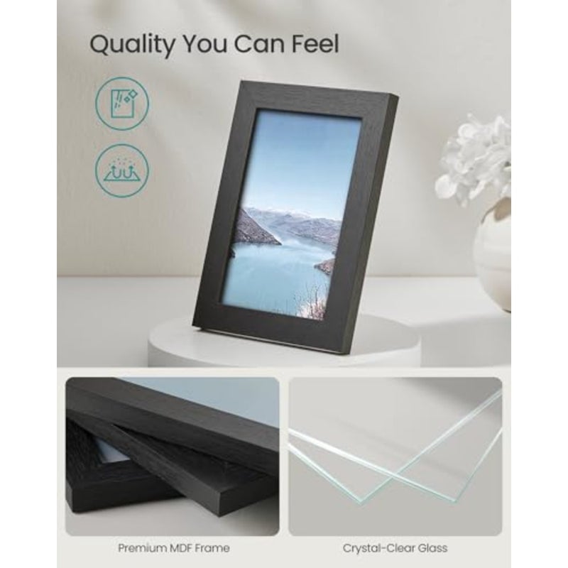 إطارات الصور، 10 إطارات صور مجمعة مع اثنين مقاس 8 × 10، أربعة مقاس 5 × 7، أربعة مقاس 4 × 6، مجموعة إطارات صور لديكور معرض الحائط، شاشة معلقة أو سطح الطاولة، واجهة زجاجية شفافة، أسود - Image 3