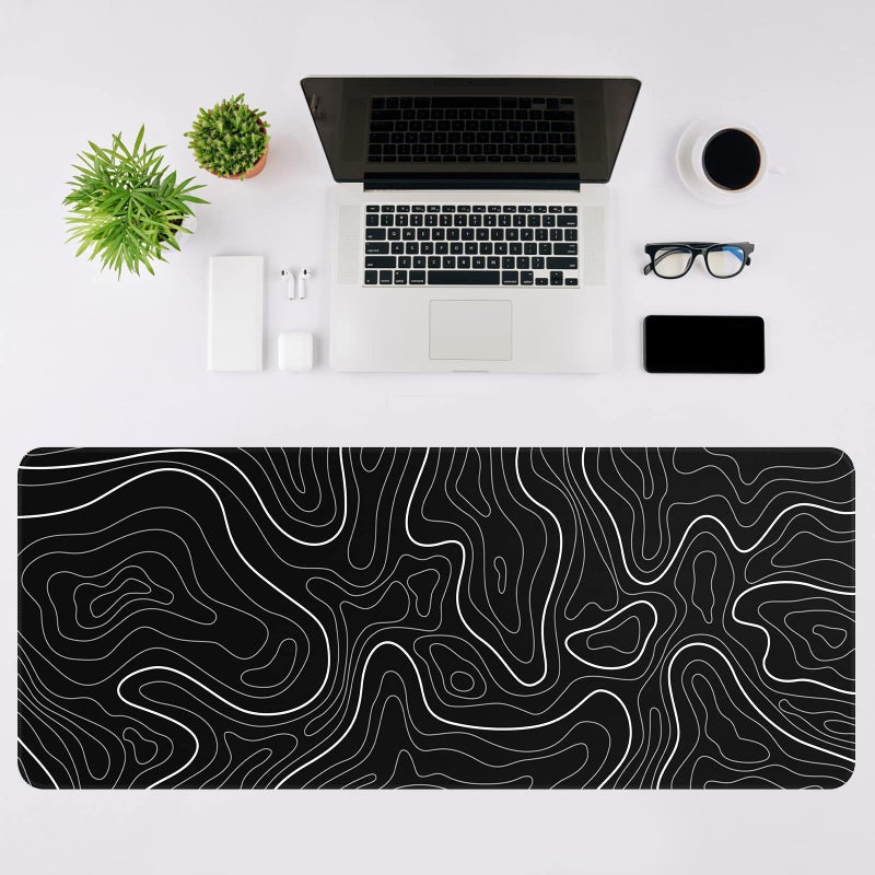 DIGSOM Mouse Pad Gaming Mousepad 31.5 x 11.8in Large Mouse Pad for Keyboard and Mouse with Anti-Slip Rubber Base, Keyboard Pad XL Mouse Mat for Home and Officeï¼ˆBlack with White Topographic Lineï¼‰ - Image 3