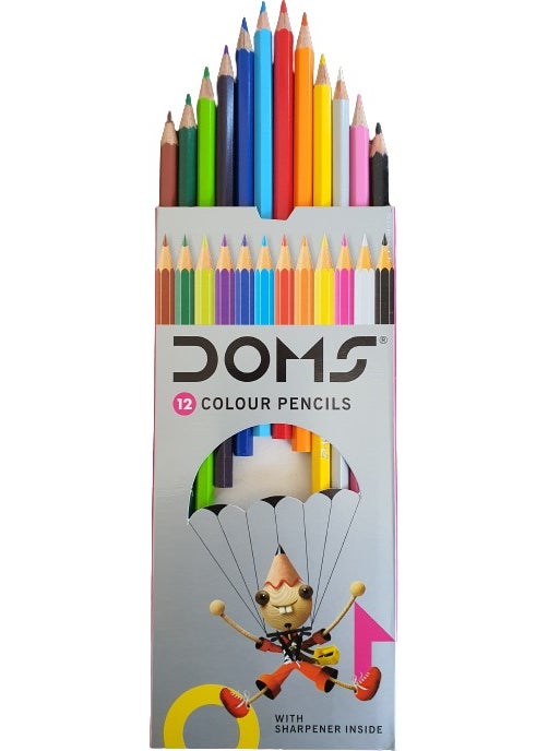 DOMS 12 Color Full Size Dry Color Set + Pencil Sharpener  - Image 1