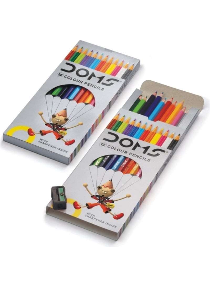 DOMS - 12 Color Full Size Dry Color Set + Pencil Sharpener - Image 1