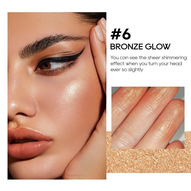 FREEORR Baked Highlighter Powder Palette, Makeup Highlighter Powder Palette Sheer Shimmering Finish Face Highlighters Makeup Iluminadores de Maquillaje #06 Bronze Glow - Image 2