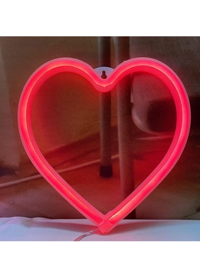 Vitacelli Heart Neon Signs Neon Lights Led Romantic Art Decorative Lamp, Wall Decor Studio Party Kids Room Living Room Wedding Party Table Decoration (Red)  - Image 1