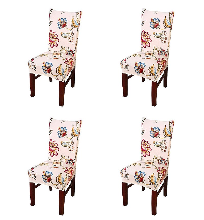 House of Quirk Elastic Chair Cover Stretch Removable Washable Short Dining Chair Cover Protector Seat Slipcover (Pack of 4, Pastel Green Flower), Polyester - Image 1