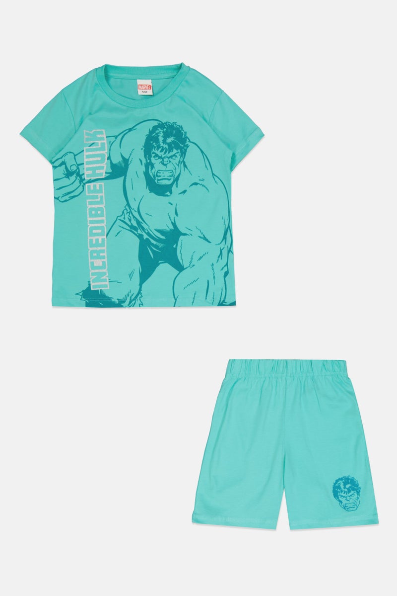 MARVEL Kids Boy Incredible Hulk Short Sleeves T-Shirt And Short Set, Turquoise - Image 1