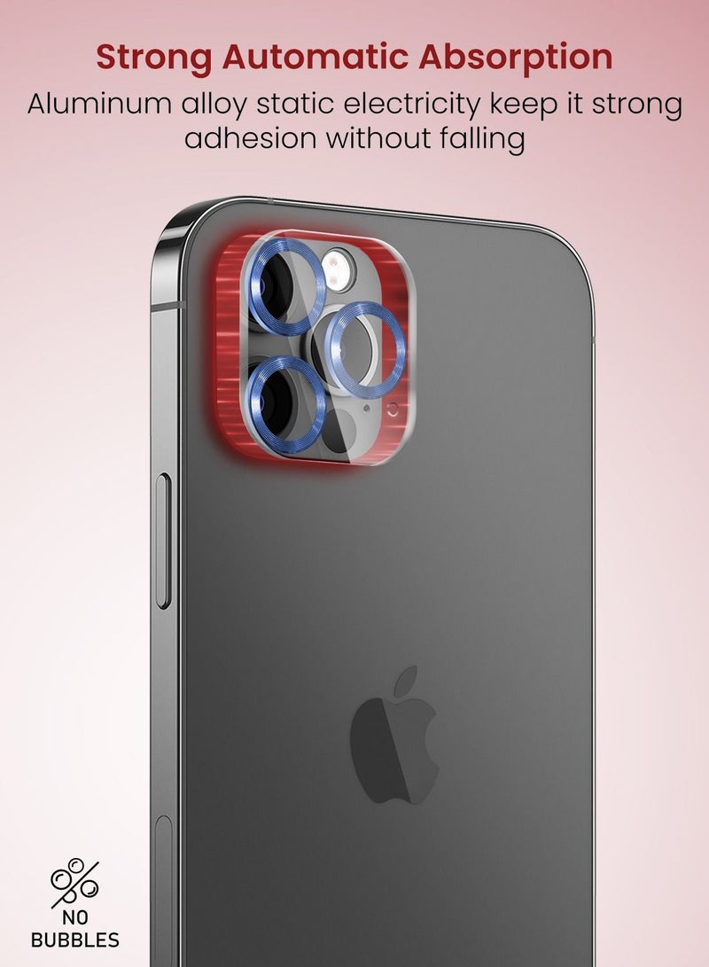Moxedo Camera Lens Protector, 9H Tempered Glass, Scratch Resistant Aluminum Alloy Frame Camera Cover Screen Protector Compatible for iPhone 12 Pro Max 6.7 inch - DRESS DEN BLUE - Image 2