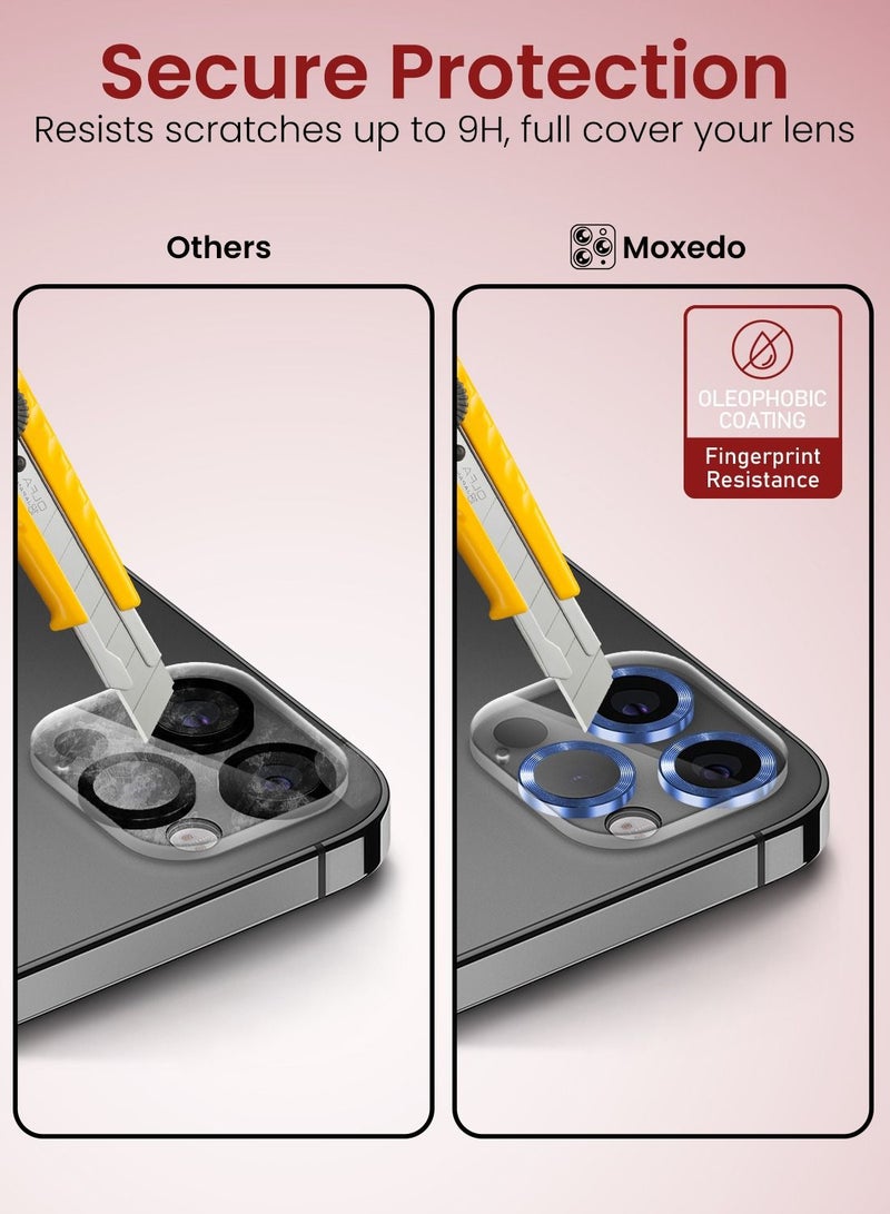 Moxedo Camera Lens Protector, 9H Tempered Glass, Scratch Resistant Aluminum Alloy Frame Camera Cover Screen Protector Compatible for iPhone 12 Pro Max 6.7 inch - DRESS DEN BLUE - Image 3