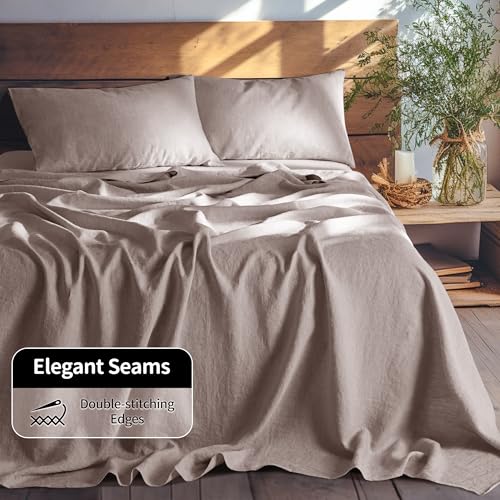 LBRO2M 100% Pure Linen Sheet Set Deep Pocket Up to 16" Bed Sheets Sets, Natural Flax Beddings Soft, Breathable, Comfortable for All Seasons 4 Pcs Sheet Set King Size, Mauve Desert - Image 5