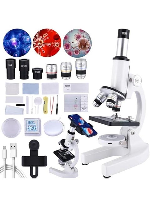 Children's Compound Microscope Kit with Mobile Phone Adapter and Slide, 40X-2000X Magnification for Home, School, and Labs