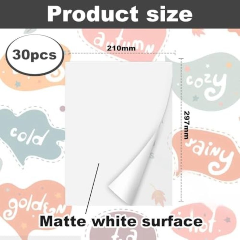 Printable Vinyl Sticker Paper, A4 Matte White, Self-Adhesive, Waterproof PP Material, for Inkjet and Laser Printers, 30 Sheets - Image 2