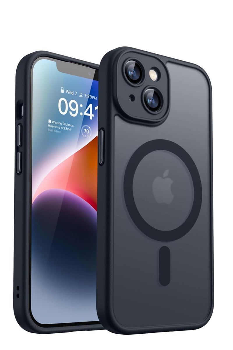 ثسؤشسث غطاء مغناطيسي لهاتف آيفون 14 بلس 6.7 بوصة، متوافق مع MagSafe، حماية كاملة للكاميرا، غطاء حماية غير لامع شفاف غير لامع مقاوم للصدمات، أسود - Image 1
