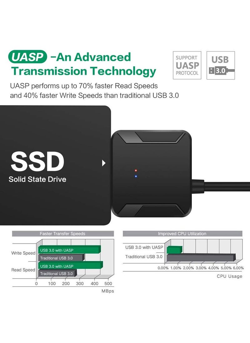 USB 3.0 to SATA Hard Drive Adapter Compatible for 2.5 3.5 Inch HDD/SSD Hard Drive Disk with UK12V/2A Power Adapter Support UASP with Power Supply