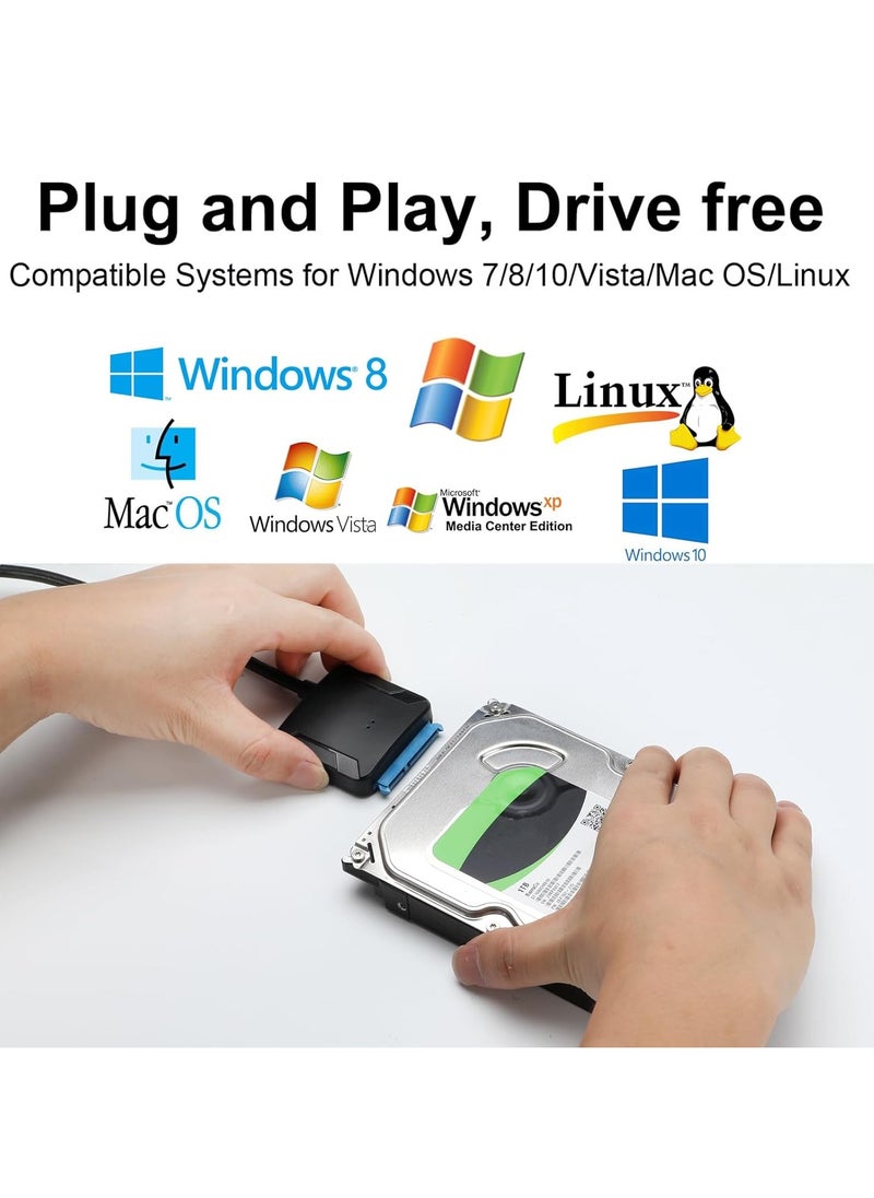 USB 3.0 to SATA Hard Drive Adapter Compatible for 2.5 3.5 Inch HDD/SSD Hard Drive Disk with UK12V/2A Power Adapter Support UASP with Power Supply
