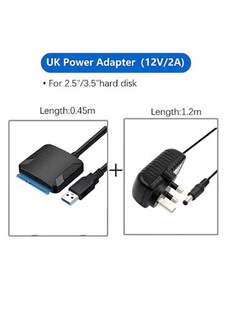 USB 3.0 to SATA Hard Drive Adapter Compatible for 2.5 3.5 Inch HDD/SSD Hard Drive Disk with UK12V/2A Power Adapter Support UASP with Power Supply