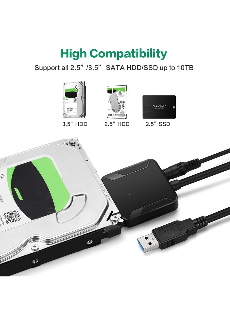 USB 3.0 to SATA Hard Drive Adapter Compatible for 2.5 3.5 Inch HDD/SSD Hard Drive Disk with UK12V/2A Power Adapter Support UASP with Power Supply