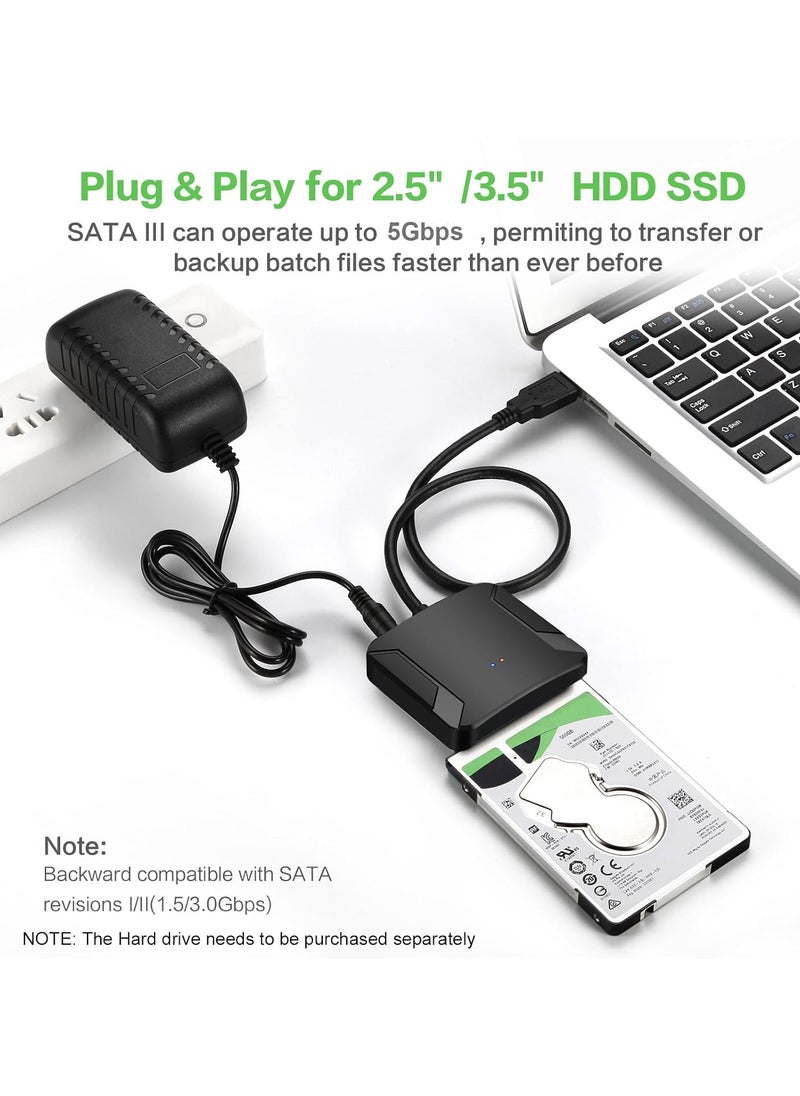 USB 3.0 to SATA Hard Drive Adapter Compatible for 2.5 3.5 Inch HDD/SSD Hard Drive Disk with UK12V/2A Power Adapter Support UASP with Power Supply