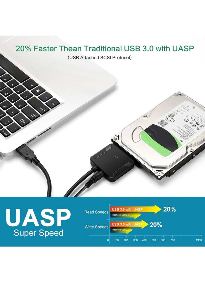 USB 3.0 to SATA Hard Drive Adapter Compatible for 2.5 3.5 Inch HDD/SSD Hard Drive Disk with UK12V/2A Power Adapter Support UASP with Power Supply