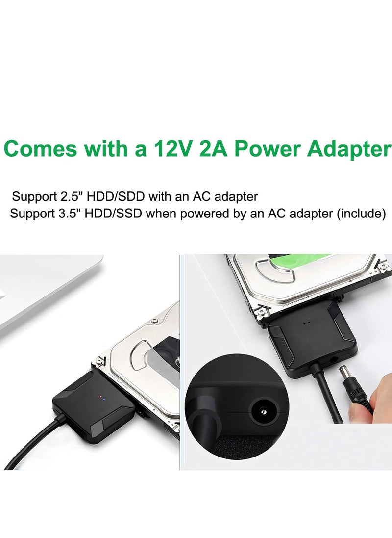 USB 3.0 to SATA Hard Drive Adapter Compatible for 2.5 3.5 Inch HDD/SSD Hard Drive Disk with UK12V/2A Power Adapter Support UASP with Power Supply