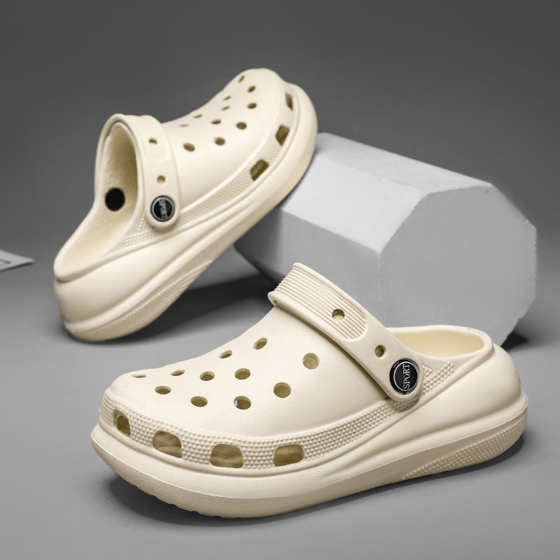New Thick-Soled Heightened Hole Shoes Women'S Outer Wear Non-Slip Baotou Beach Slippers Shit-Stepping Casual Solid Color Sandals - Image 2