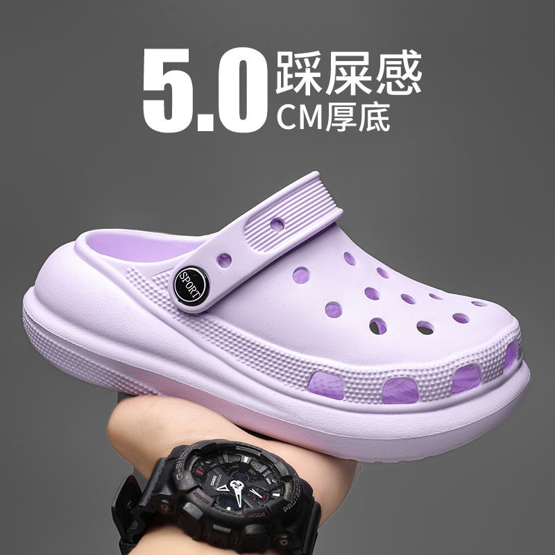 New Thick-Soled Heightened Hole Shoes Women'S Outer Wear Non-Slip Baotou Beach Slippers Shit-Stepping Casual Solid Color Sandals - Image 3