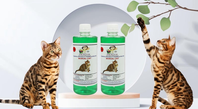 SWACCH Shampoo Specially FORMULATED for Bengal CAT (500ML) (Pack of 2) NEEM ALOVERA - Image 2