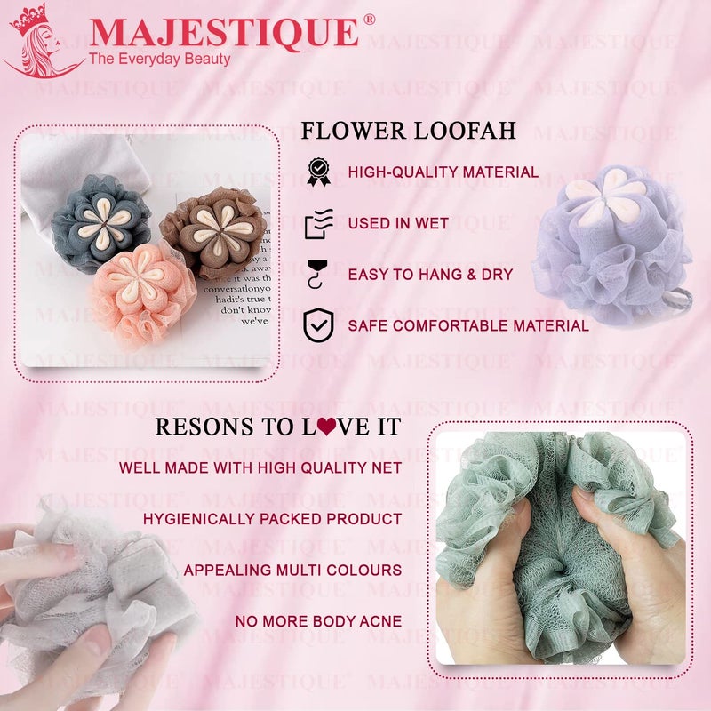 Majestique Loofah Bathing for Women, Body Scrubber for Men - Exfoliating Body Wash Scrubber - Flower-Shaped Lightweight Bath Sponge - Soft & Recyclable Material - Image 4