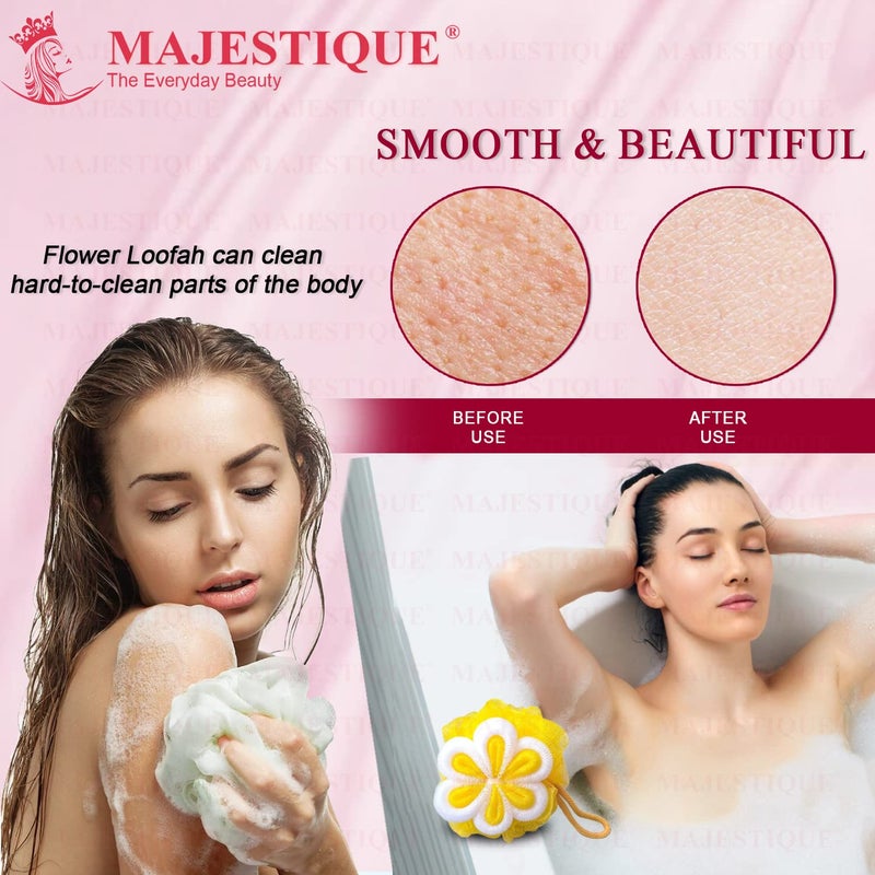 Majestique Loofah Bathing for Women, Body Scrubber for Men - Exfoliating Body Wash Scrubber - Flower-Shaped Lightweight Bath Sponge - Soft & Recyclable Material - Image 3