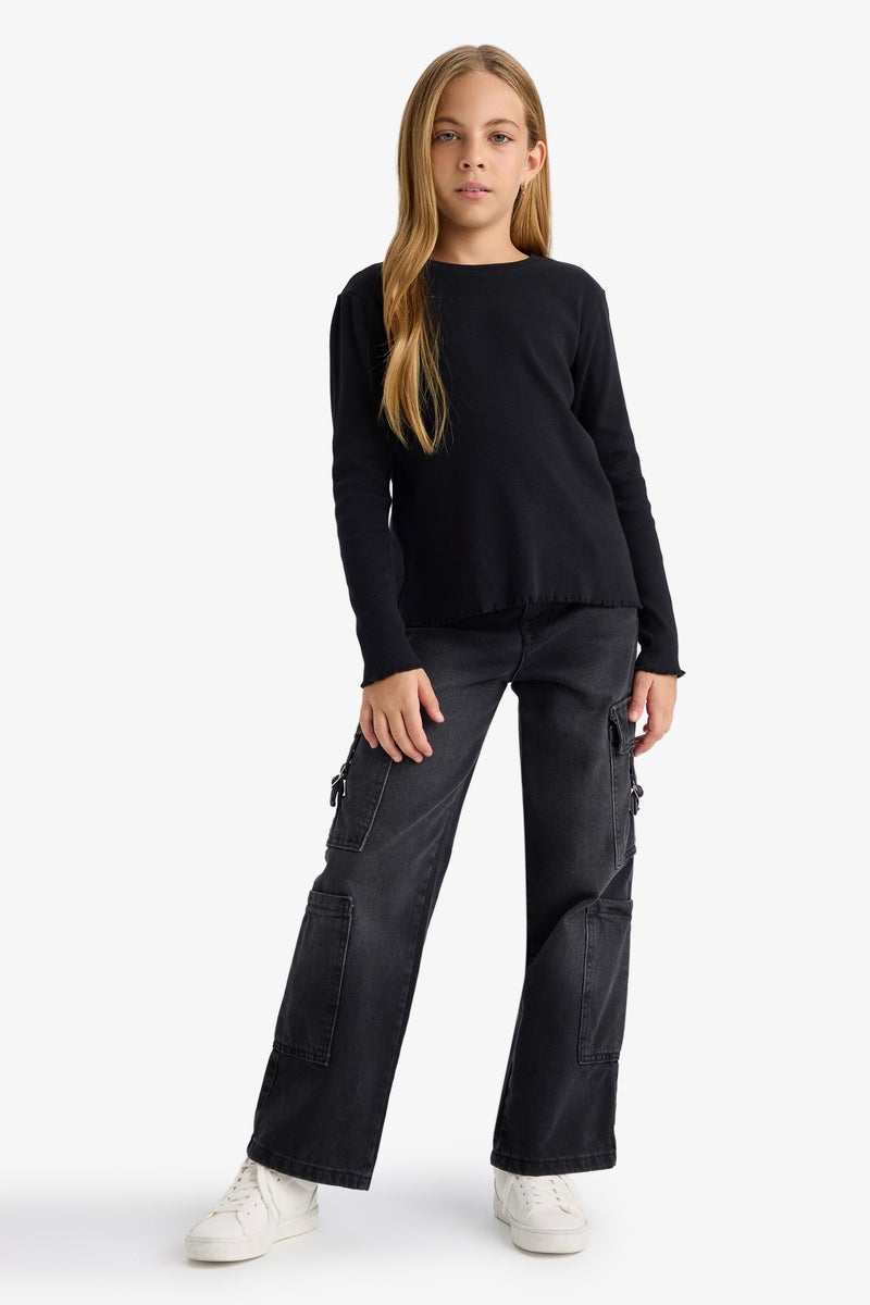 DeFacto Black Girl Girl Crew Neck Basic Ribbed Camisole T-Shirt Casual - Image 2