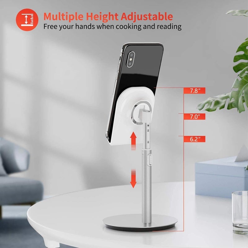 SAIJI Cell Phone Stand, Tablet Holder, Adjustable Aluminum Stand, Compatible with iPhone Samsung Cell Phone, Tablet, iPad, Nintendo Switch, Kindle, Up to 10 Inch Screen (Silver) - Image 2