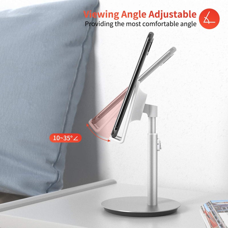 SAIJI Cell Phone Stand, Tablet Holder, Adjustable Aluminum Stand, Compatible with iPhone Samsung Cell Phone, Tablet, iPad, Nintendo Switch, Kindle, Up to 10 Inch Screen (Silver) - Image 3