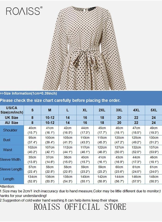 roaiss - Women's Long Sleeve Vintage Polka Dot Robe Long Skirt Fashion Belt Large Hem Islamic Muslim Clothing - Image 1