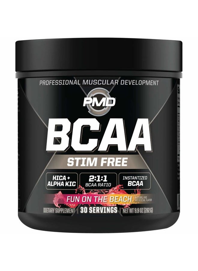 PMD - Sports BCAA Stim-Free Amino Acids - Better Workout Performance, Enhanced Recovery, Daily Energy, Muscle Builder, and Muscle Sparing - BCAA Powder Drink Mix - Fun on The Beach (30 Servings) - Image 1