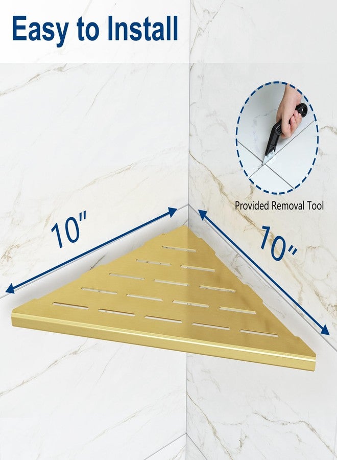 Qeke Corner Shower Shelves, 10” Recessed Tile Shower Shelf, 304 Stainless Steel Grout in Corner Tile Shower Shelves, No Drilling, Brushed Golden, 2 Pack - Image 5