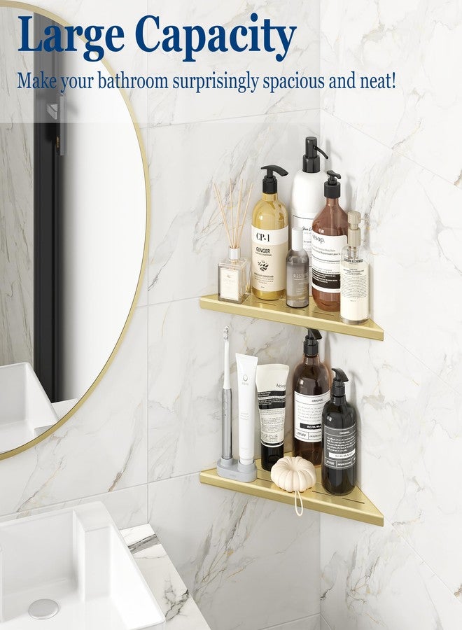 Qeke Corner Shower Shelves, 10” Recessed Tile Shower Shelf, 304 Stainless Steel Grout in Corner Tile Shower Shelves, No Drilling, Brushed Golden, 2 Pack - Image 4