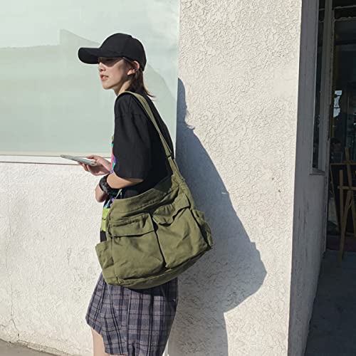 GAXOS Aesthetic Cute Messenger Bag for School Vintage Green Canvas Crossbody for Women Shoulder Laptop Bag - Image 5