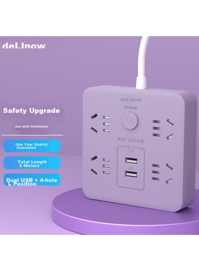 Delipow Power Strip Usb Socket, Smart New National Standard Power Strip/extension Cord/power Board/trailing Cord, 2 Usb Ports + 4 Outlets, Master Control, 3 Meters Long - Image 1