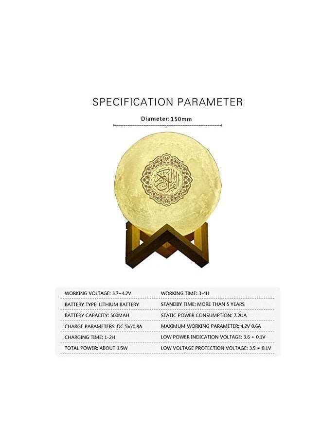 PADOM - بادوم 3D القمر القرآن الكريم ضوء المتكلم، المحمولة القرآن الكريم المتكلم التطبيق التحكم عن بعد ضوء القمر الصغير ضوء الليل مع بلوتوث هدايا عيد مبارك الحج - Image 1