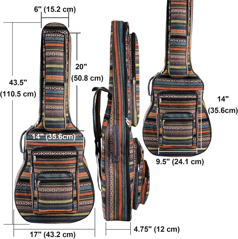 Tosnail 43 Inch Acoustic Guitar Gig Bag with Backpack Strap and 5 Pockets, Bohemian Vintage Guitar Storage Case Bag - Image 2