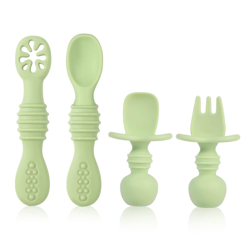 TONISABERY 4pcs Silicone Baby Spoons Self Feeding 6+ Months, BPA Free Baby Led Weaning Spoons Training Spoon Toddler Self Feeding Utensils Silicone Handles for 6-12 Months Babies (Matcha Green) - Image 1