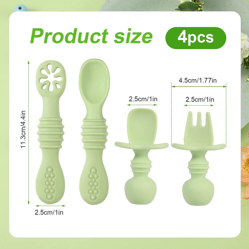 TONISABERY 4pcs Silicone Baby Spoons Self Feeding 6+ Months, BPA Free Baby Led Weaning Spoons Training Spoon Toddler Self Feeding Utensils Silicone Handles for 6-12 Months Babies (Matcha Green) - Image 2
