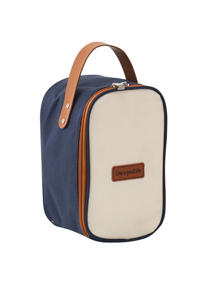 Insulated Lunch Box Soup Box Office Workers Round Soup Cup Women's Canister Home Breakfast Cup Milk Oatmeal-Specifications:Double Insulation Bag (blue)  - Image 1