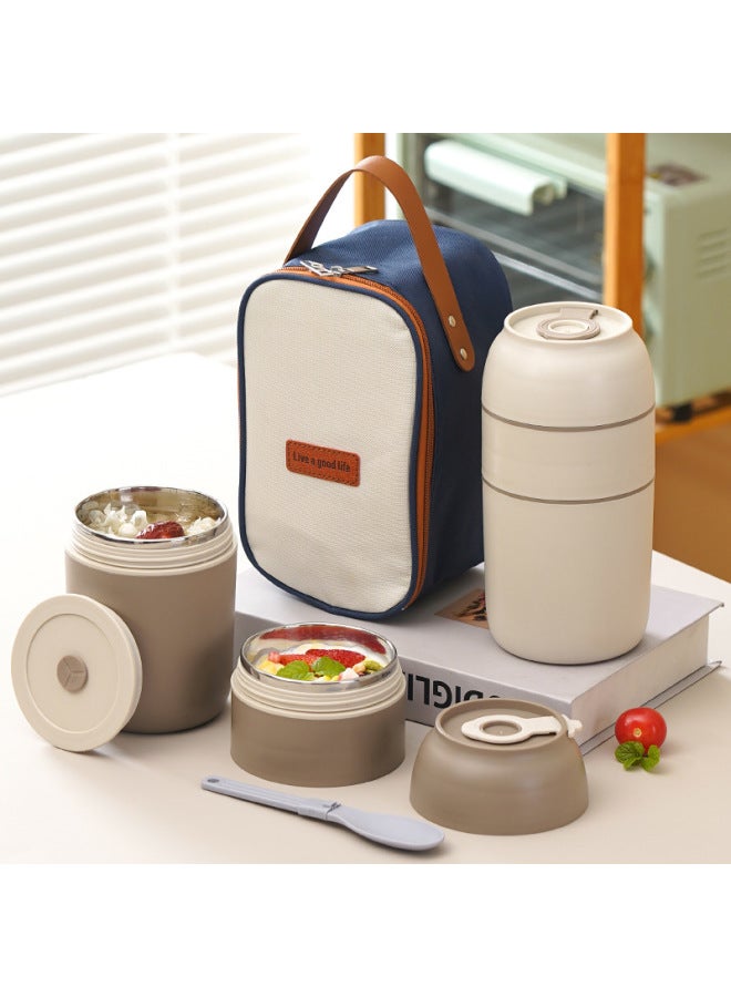 Insulated Lunch Box Soup Box Office Workers Round Soup Cup Women's Canister Home Breakfast Cup Milk Oatmeal-Specifications:Double Insulation Bag (blue)  - Image 2