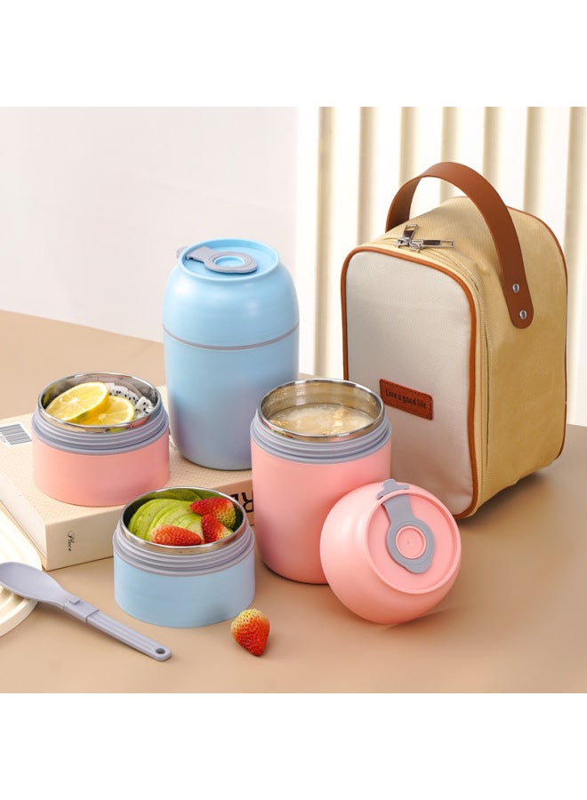 Insulated Lunch Box Soup Box Office Workers Round Soup Cup Women's Canister Home Breakfast Cup Milk Oatmeal-Specifications:Double Insulation Bag (blue)  - Image 4