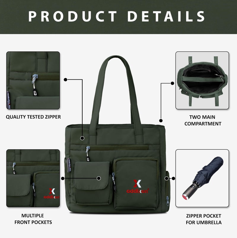 addixon Double Pocket Handbag for Women: Stylish, Ideal Companion for Work, Travel, Polyester Material, Spacious 10-liter Capacity, 6 Pockets. (Black) (Green) - Image 3