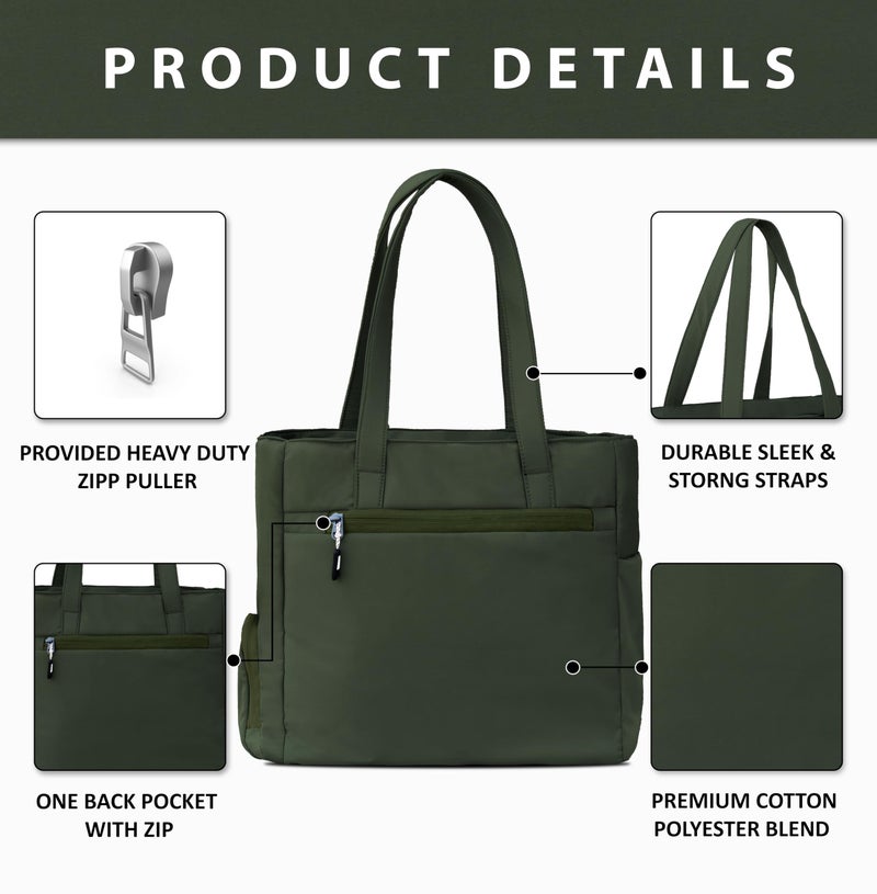 addixon Double Pocket Handbag for Women: Stylish, Ideal Companion for Work, Travel, Polyester Material, Spacious 10-liter Capacity, 6 Pockets. (Black) (Green) - Image 4