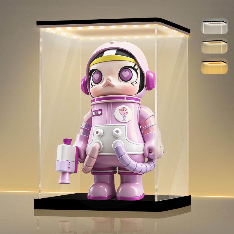 LANSCOERY Acrylic Display Case with Adjustable YellowWhiteWarm LED Light UV Protection Clear Display Box Dustproof Showcase for Action Figures Models Collectibles 79x79x118inch - Image 2